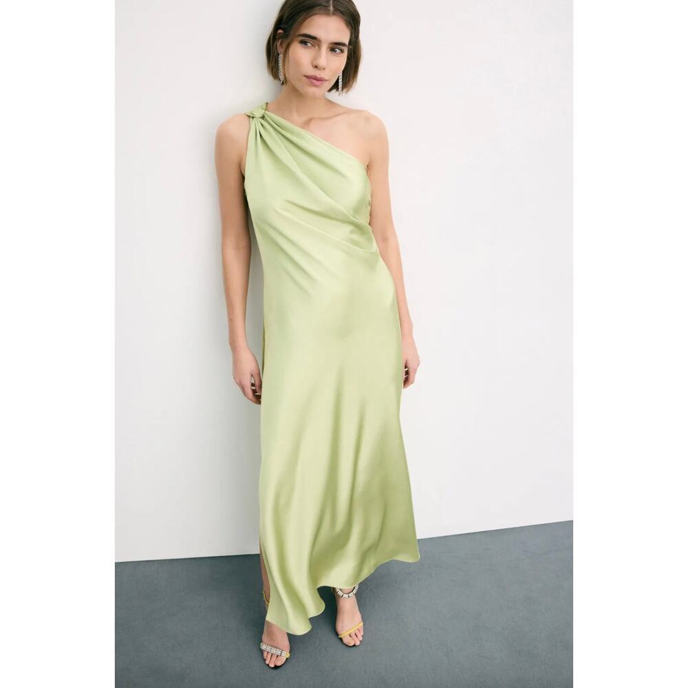 Tanya Taylor One-Shoulder Midi Dress in Light Green